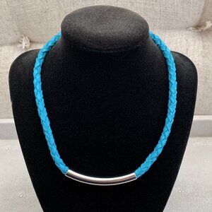 Dyrberg/Kern Sona braided leather and metal tube necklace in turquoise